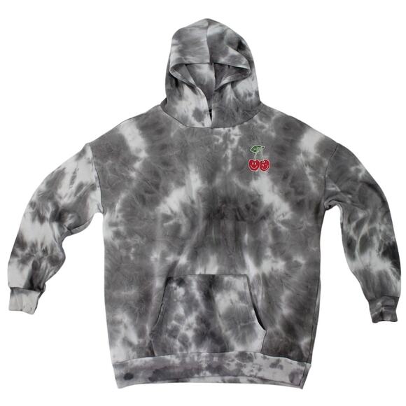 Justify Mon Cheri Tie Dye Cherry Hoodie Size L Gray Black Smiley Face Print - Picture 1 of 7
